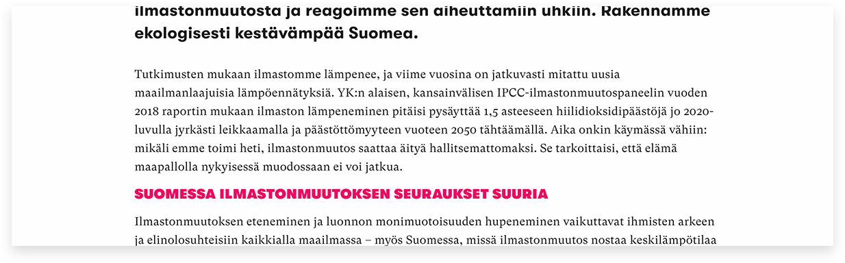 kuvakaappaus vasemmistoliiton nettisivujen tekstistä